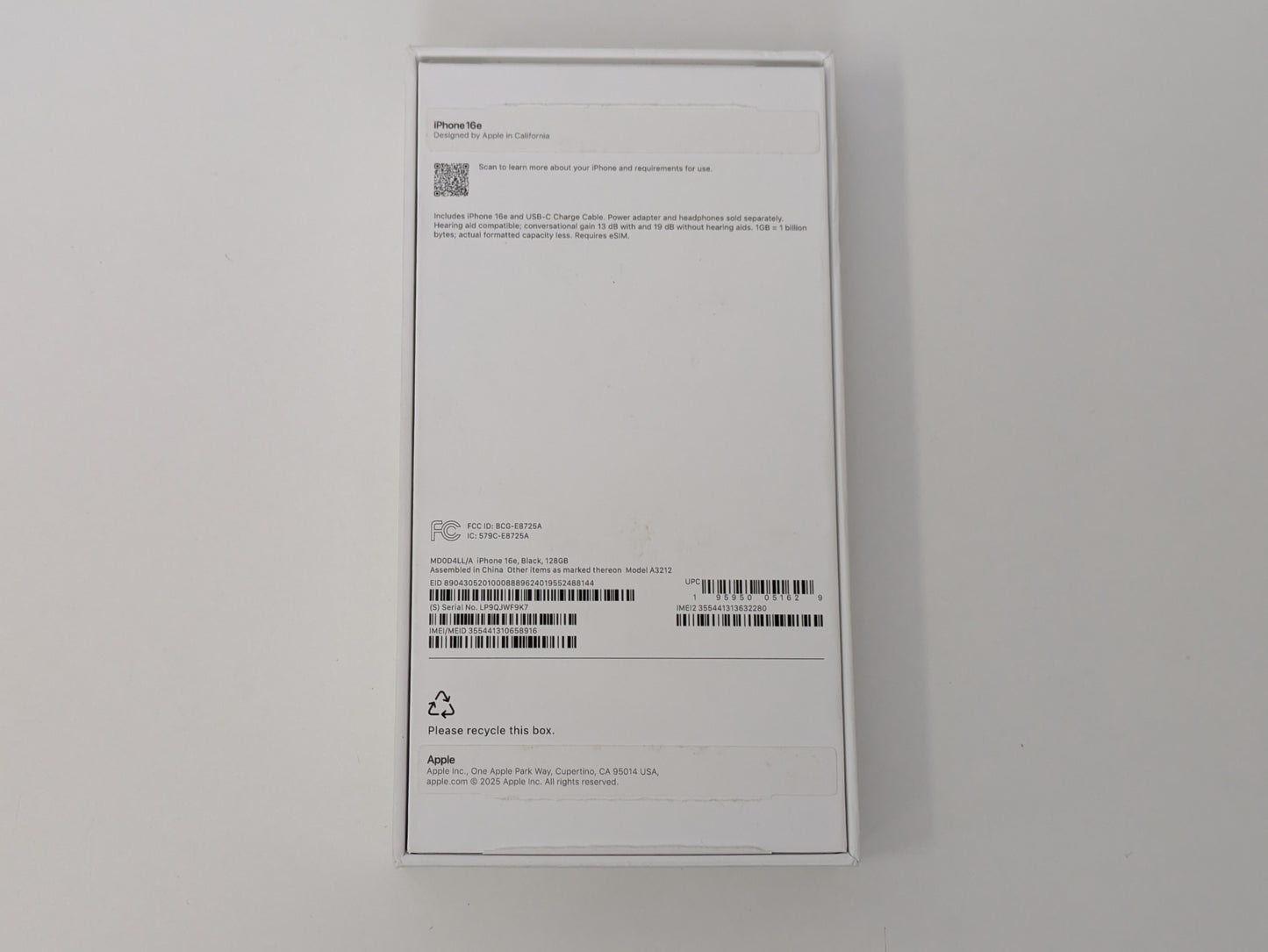 Apple iPhone 16e - 128GB - Black - T-Mobile - USED, LIKE NEW IN BOX w/ USB-C Charging Cable