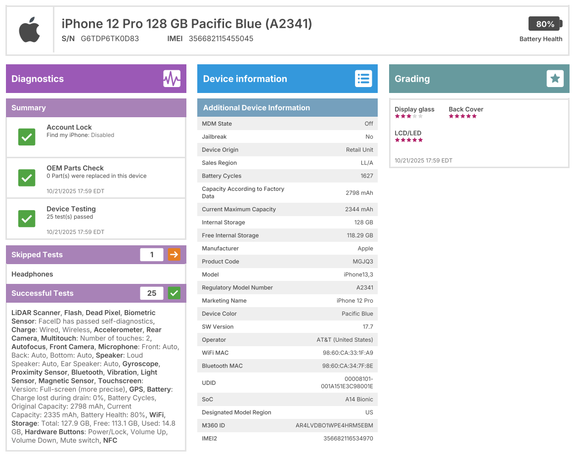 Apple iPhone 12 Pro - 128GB - Pacific Blue - AT&T - USED