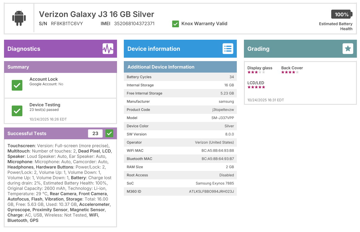 Samsung Galaxy J3 - 16GB - Silver - Verizon - USED