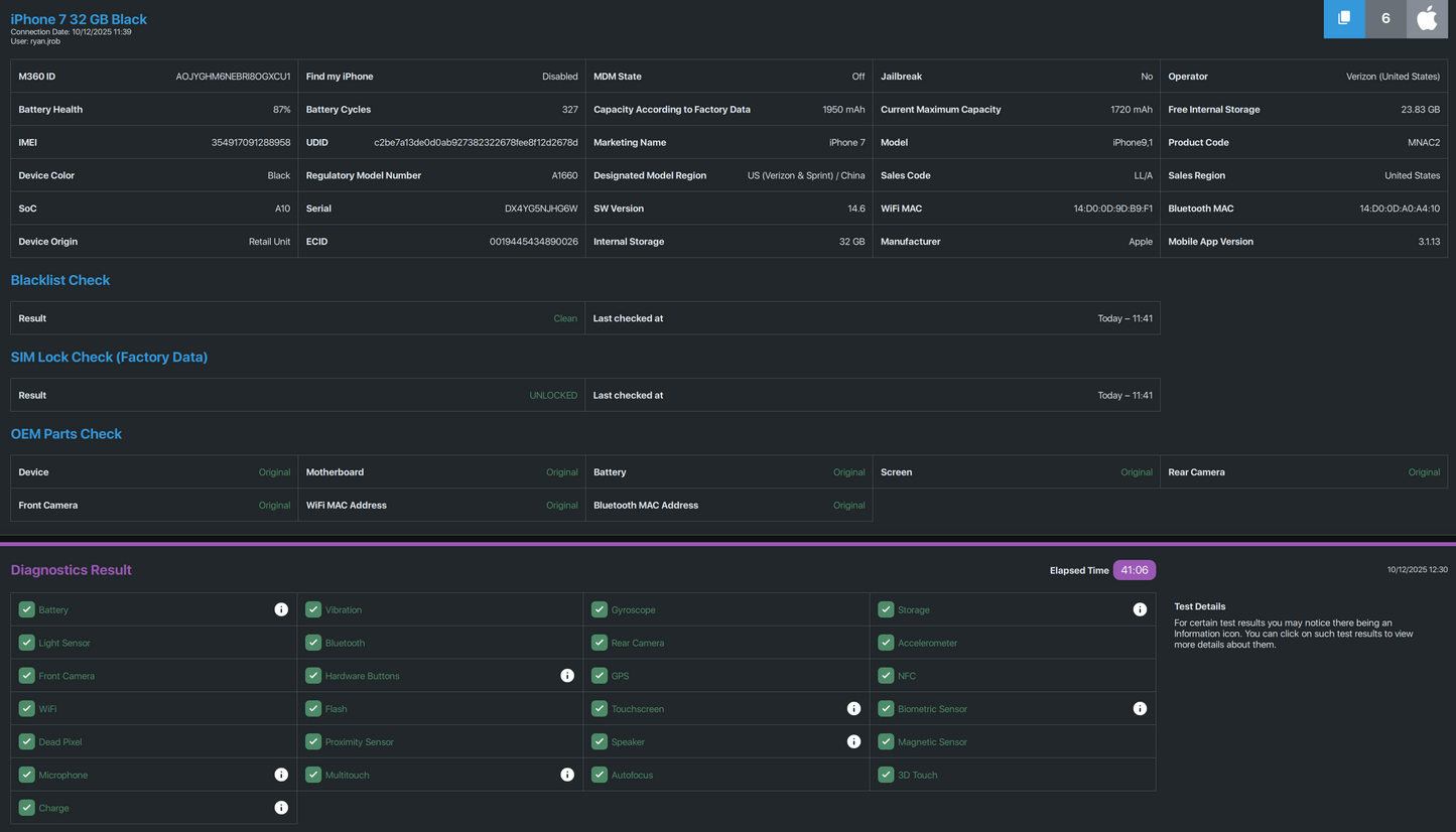 Apple iPhone 7 - 32GB - Black - Unlocked - USED