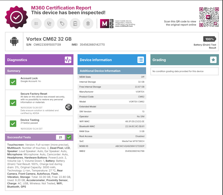 Vortex CM62 - 32GB - Blue - Unlocked - USED