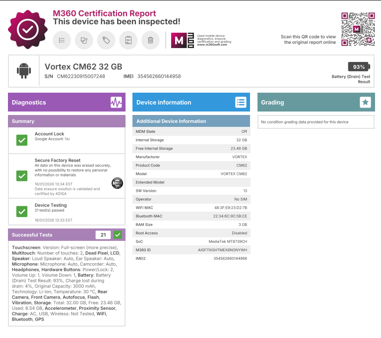 Vortex CM62 - 32GB - Blue - Unlocked - USED