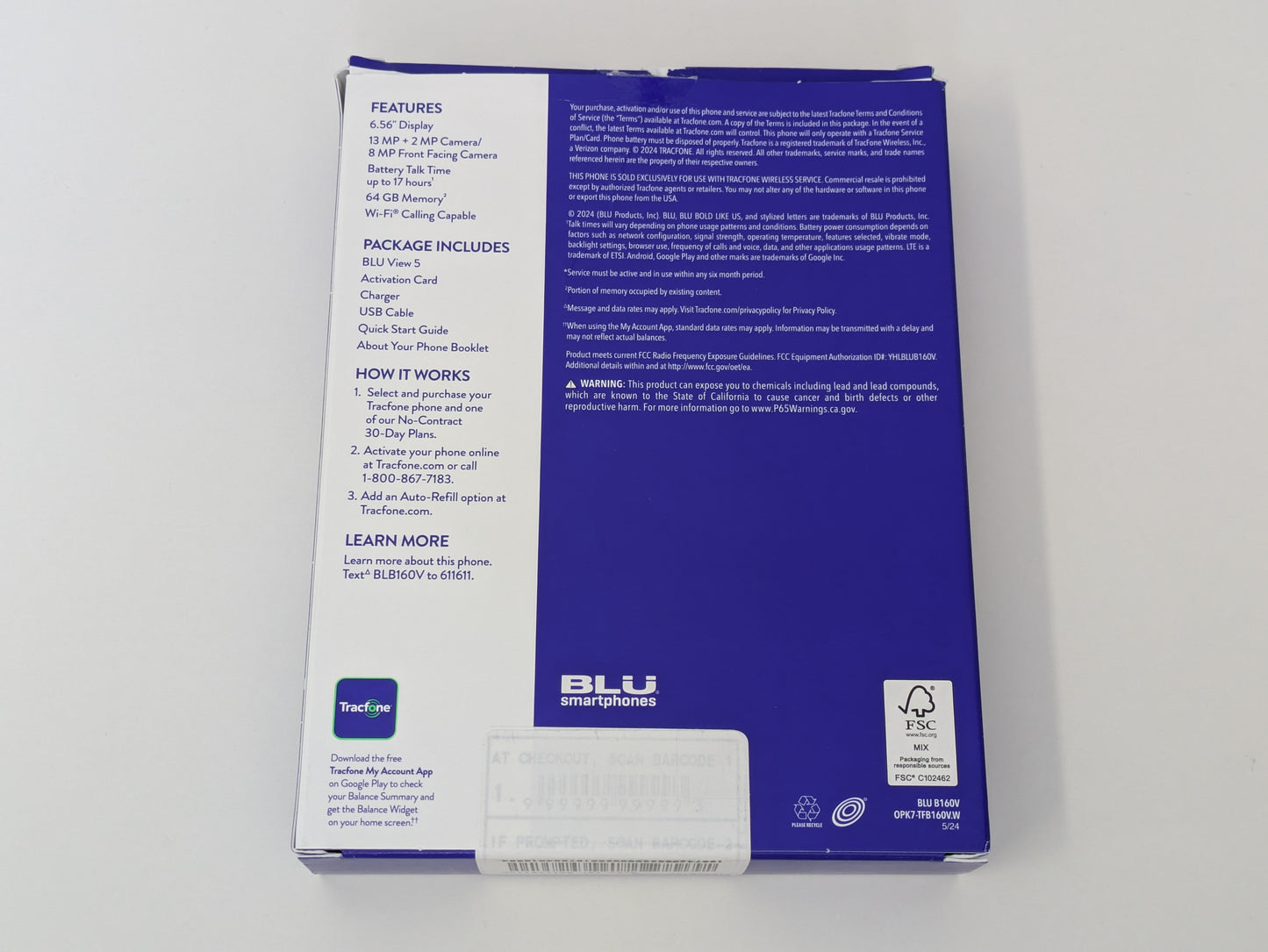 Blu View 5 - 64GB - Gray - TracFone - USED, LIKE NEW IN BOX w/ CHARGER
