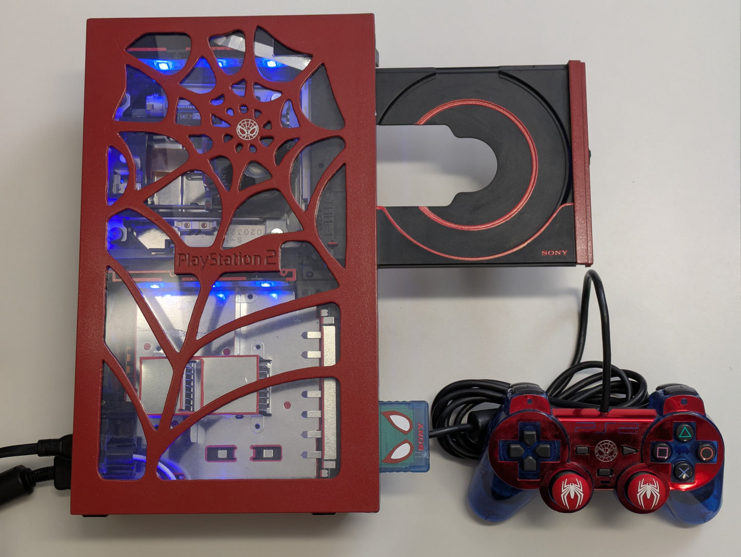 Sony PlayStation 2 PS2 - CUSTOM Spider-Man Themed Console w/ Controller & Memory Card - USED