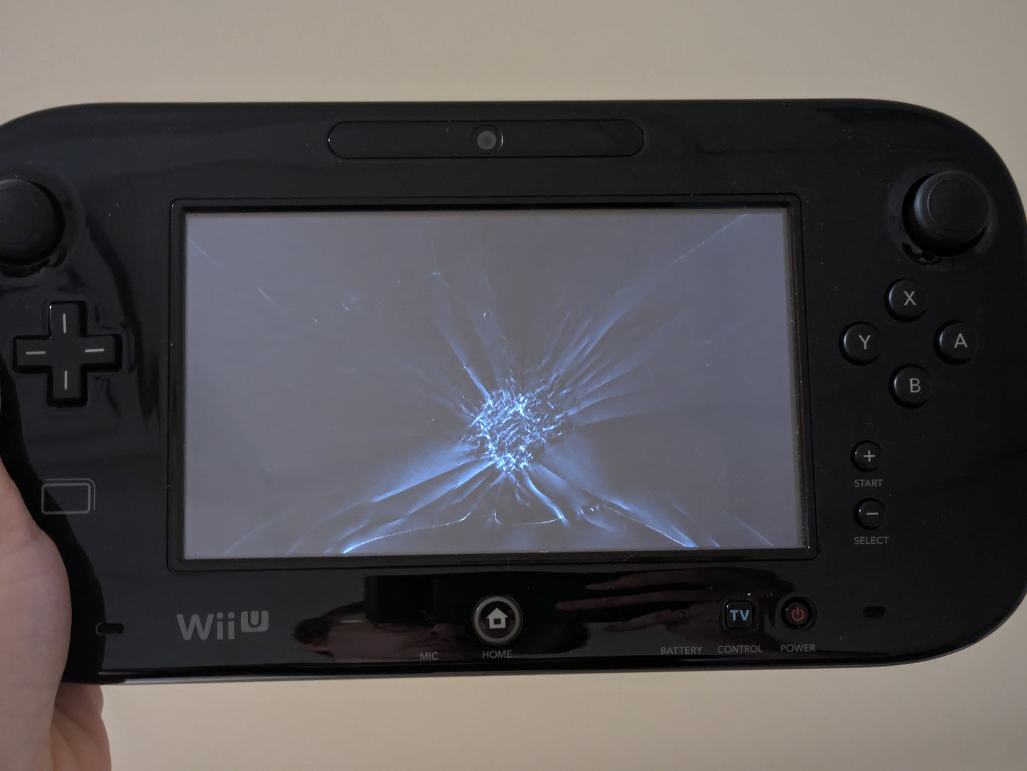 Nintendo Wii U GamePad - Black - BROKEN SCREEN - GAMEPAD ONLY - AS-IS