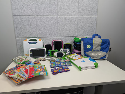 UNTESTED LeapFrog Bundle - 9 devices, 38 games, 16 books, 2 DVDs - AS-IS
