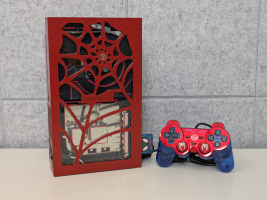 Sony PlayStation 2 PS2 - CUSTOM Spider-Man Themed Console w/ Controller & Memory Card - USED