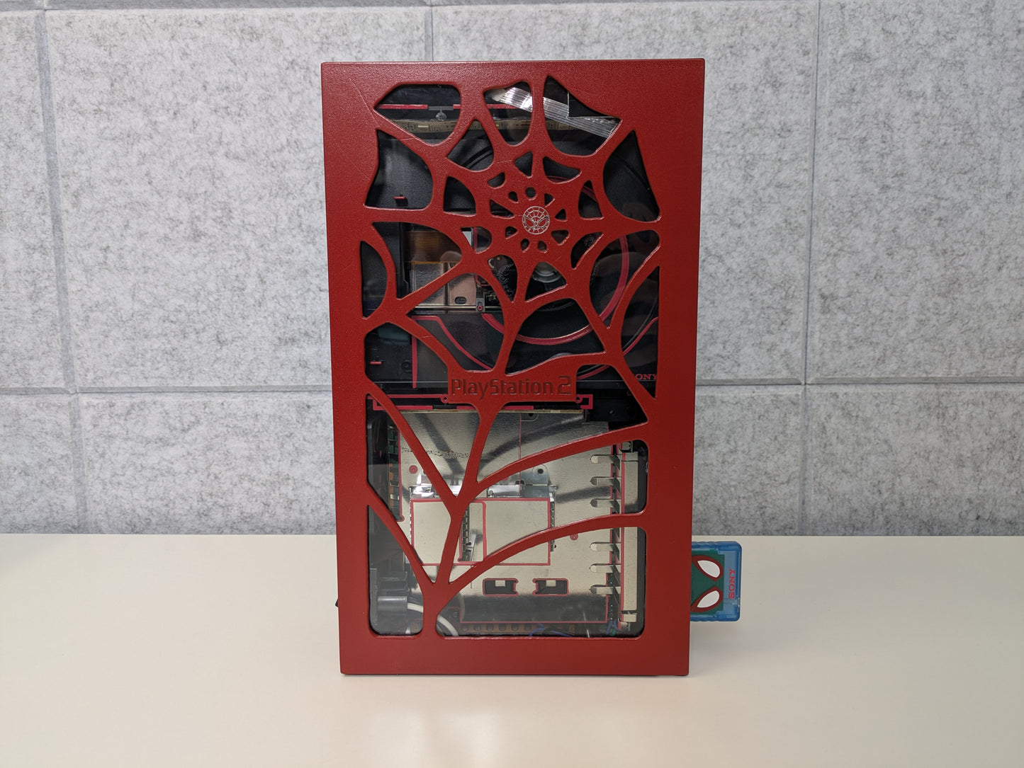 Sony PlayStation 2 PS2 - CUSTOM Spider-Man Themed Console w/ Controller & Memory Card - USED
